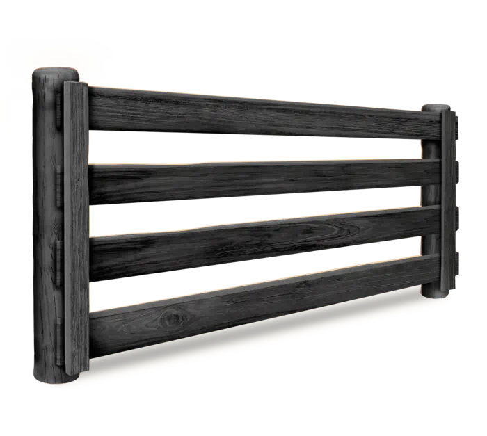 Black painted 4 rail wood farm fence
